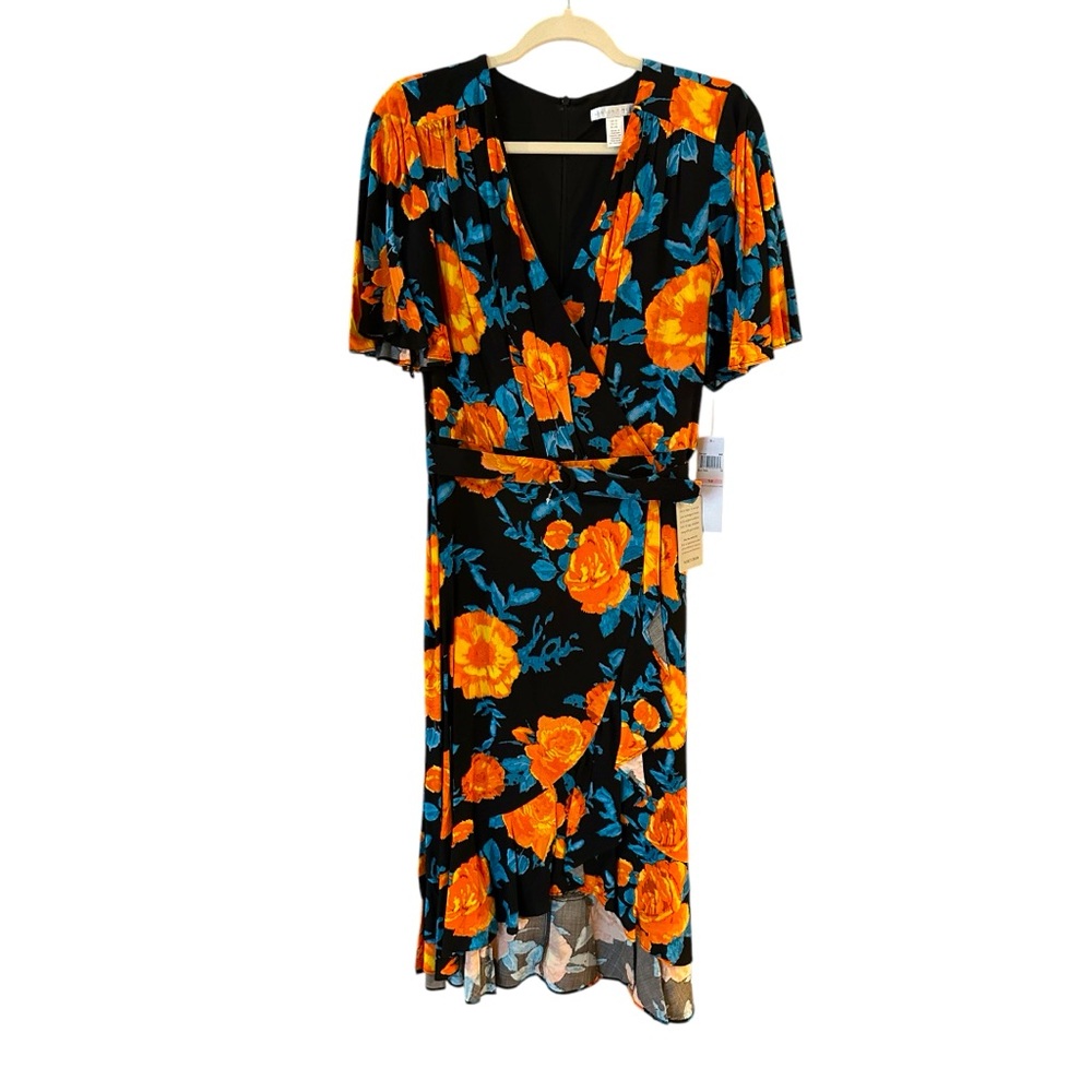 NWT London Times size 10 belted dress. Black, orange and teal
